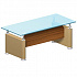 Стол руководителя, стеклянная столешница, опоры в отделке из натуральной кожи VN315 на Office-mebel.ru 1