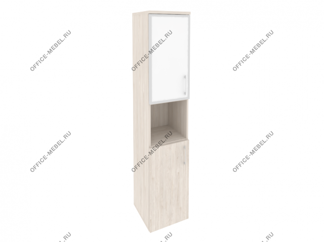 Шкаф высокий узкий лев/прав (1 низкий фасад ЛДСП + 1 низкий фасад стекло лакобель в раме) O.SU-1.4R(L)/(R) white на Office-mebel.ru