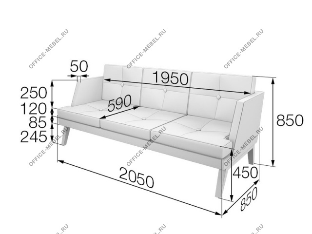 Мягкая мебель для офиса Диван трехместный Bev3-2 на Office-mebel.ru