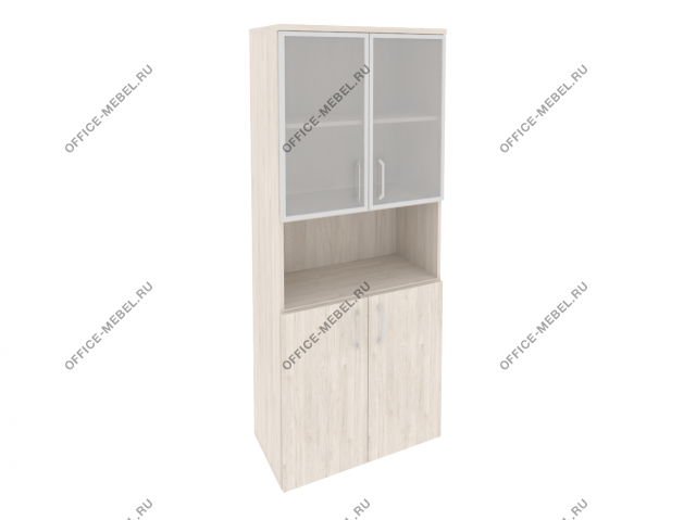 Шкаф высокий широкий (2 низких фасада ЛДСП + 2 низких фасада стекло в раме) O.ST-1.4R на Office-mebel.ru