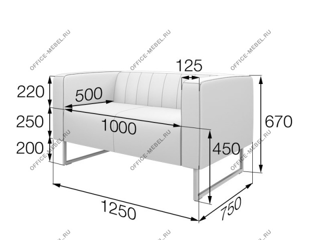 Мягкая мебель для офиса Диван двухместный КС2-50 на Office-mebel.ru
