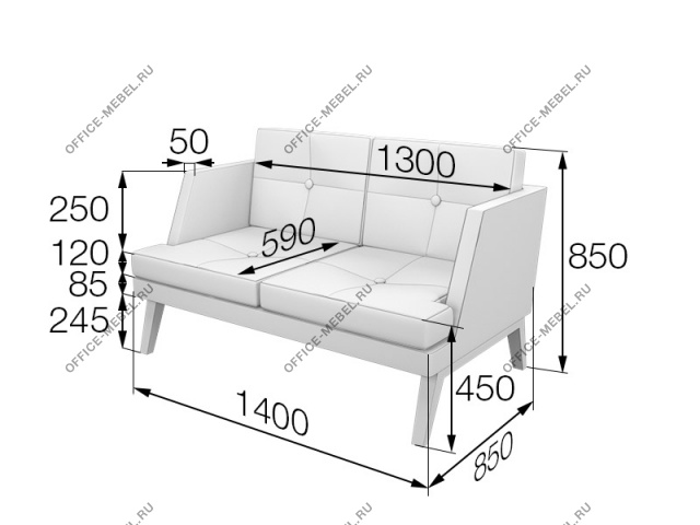 Мягкая мебель для офиса Диван двухместный Bev2-2 на Office-mebel.ru