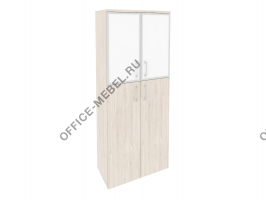Шкаф высокий широкий (2 средних фасада ЛДСП + 2 низких фасада стекло лакобель в раме) O.ST-1.7R white на Office-mebel.ru