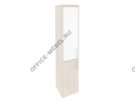 Шкаф высокий узкий лев/прав (1 низкий фасад ЛДСП + 1 средний фасад стекло лакобель в раме) O.SU-1.2R(L)/(R) white на Office-mebel.ru